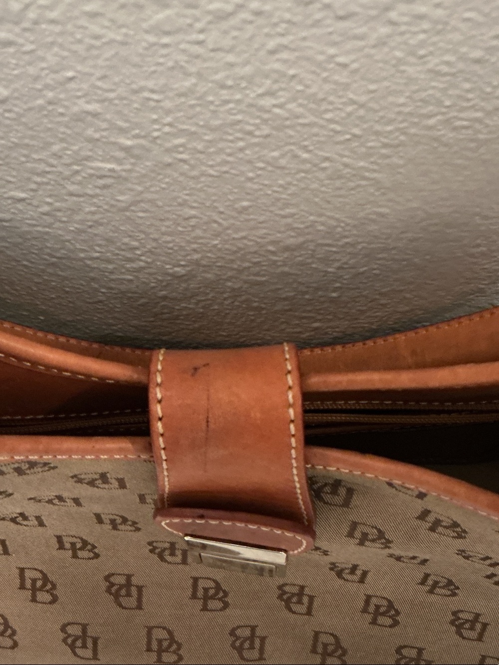Dooney & Bourke Brown Canvas Shoulder Bag with Tan Leather Trim - Picture 3 of 6